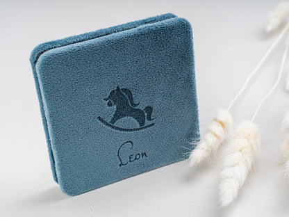 modra mini zložljiva otroška foto knjiga 