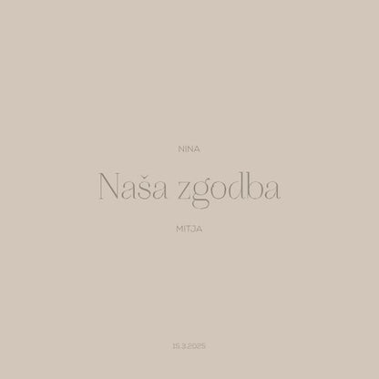 Notranja naslovnica z napisom Naša zgodba – čustven uvod v dojenčkov album z akrilno platnico