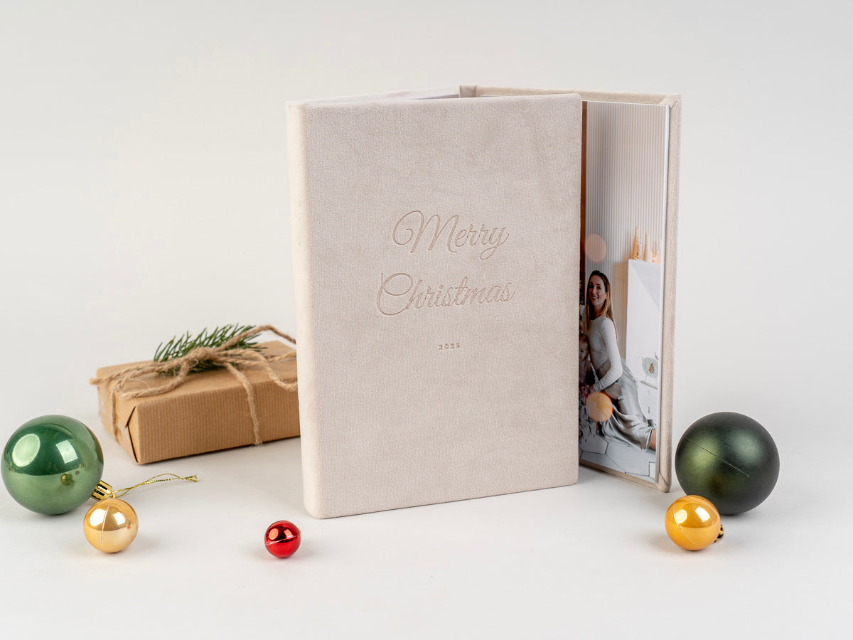 božični foto album za fotografije bež barve