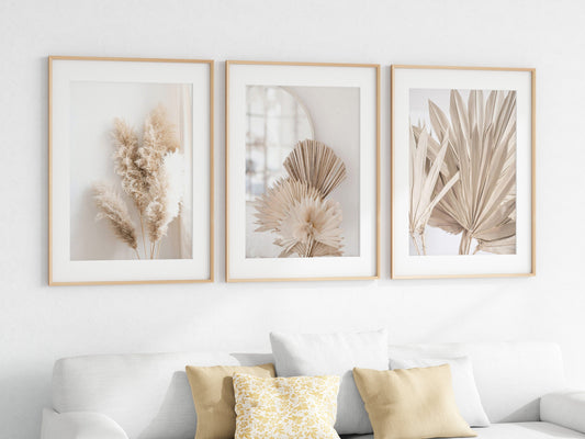 Poster Pampasgras Beige Spiegel  I Wandbilder Wohnzimmer & Schlafzimmer I  Deko Print Bilder I ohne Rahmen