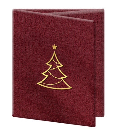 božični foto album Trojni spomin v rdečem žametu z zlatim potiskom